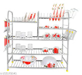 Stainless steel kitchen organizer by AKAYA CREATIONS, 5-shelf wall mount dish rack with plate & cutlery stand, 30L x 31H inches